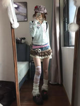 Harajuku Leopard Print Cake Skirt for Women | Y2K Low-Rise Ruffle Mini Skirt with Plush Keychain