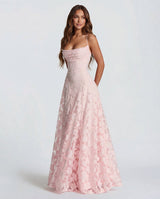 Women's Spaghetti Strap Evening Floral Jacquard Maxi Dress