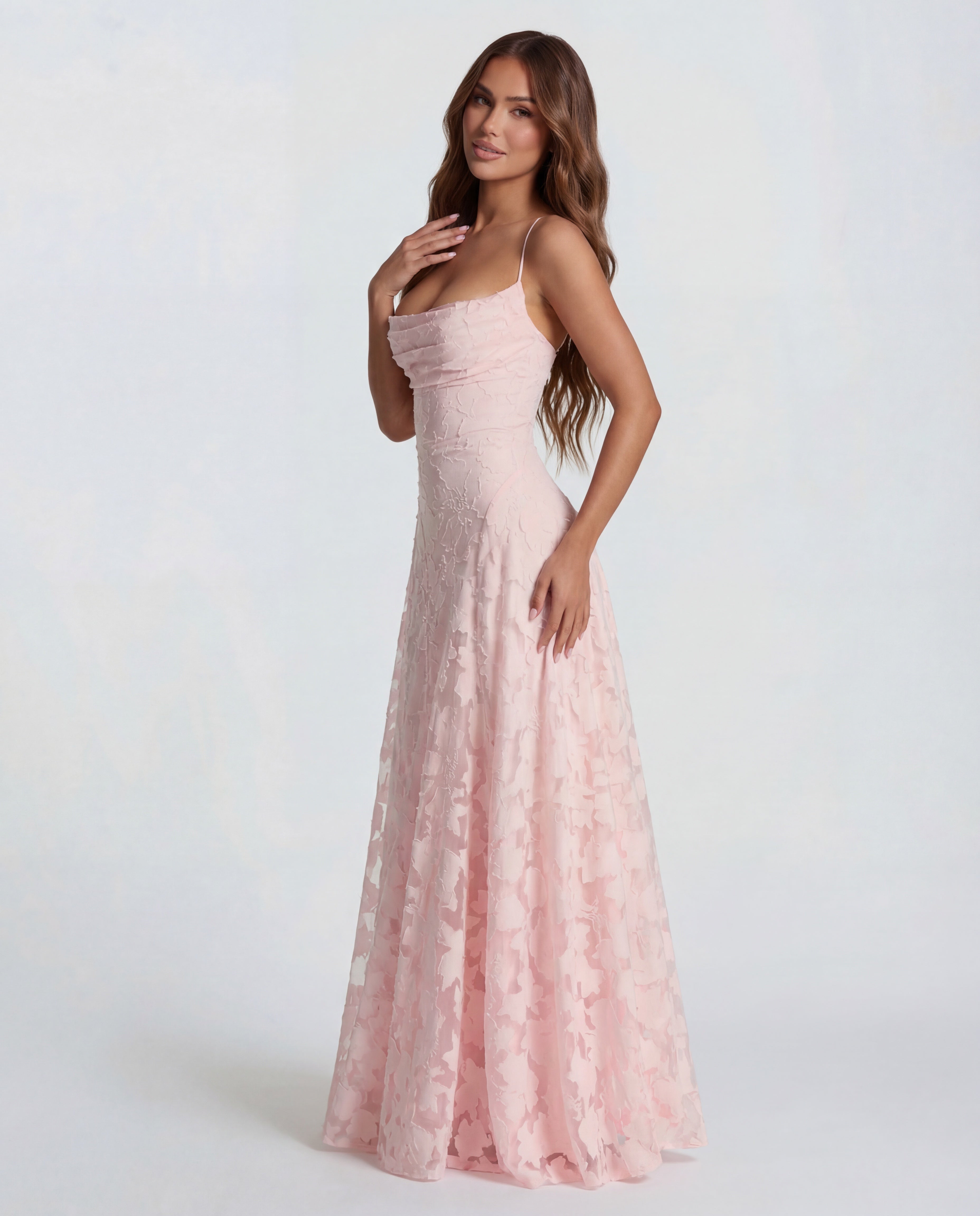 Women's Spaghetti Strap Evening Floral Jacquard Maxi Dress