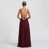 Women's Spaghetti Strap Evening Floral Jacquard Maxi Dress