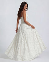 Women's Spaghetti Strap Evening Floral Jacquard Maxi Dress
