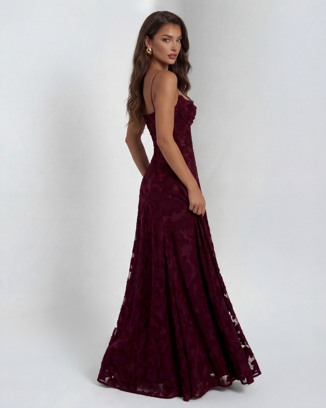 Women's Spaghetti Strap Evening Floral Jacquard Maxi Dress