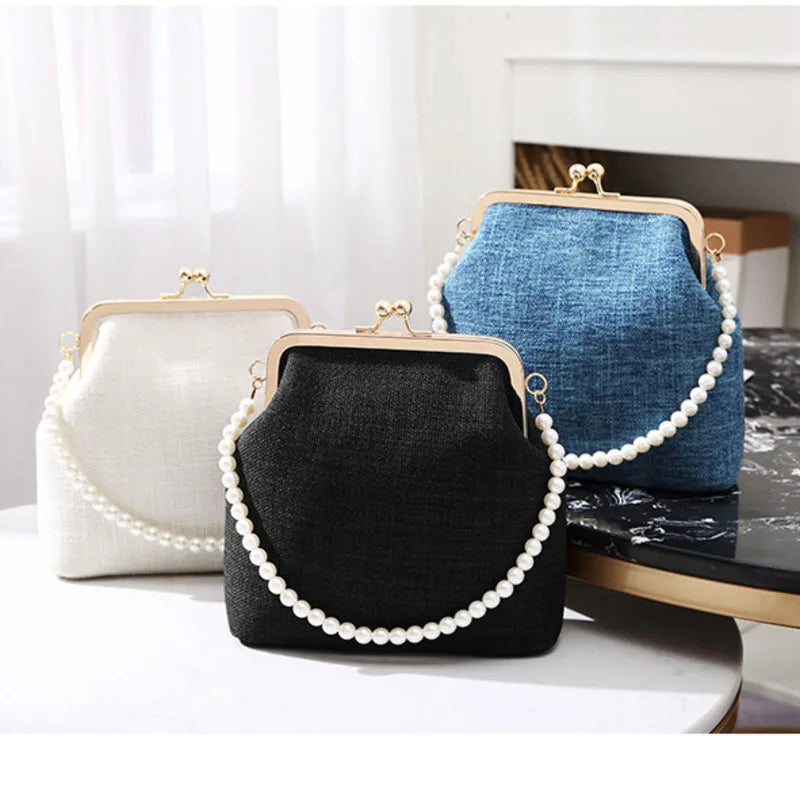 Luxuriöse Muschelform Umhängetasche | Elegante Perlenhenkel Mini-Kuriertasche
