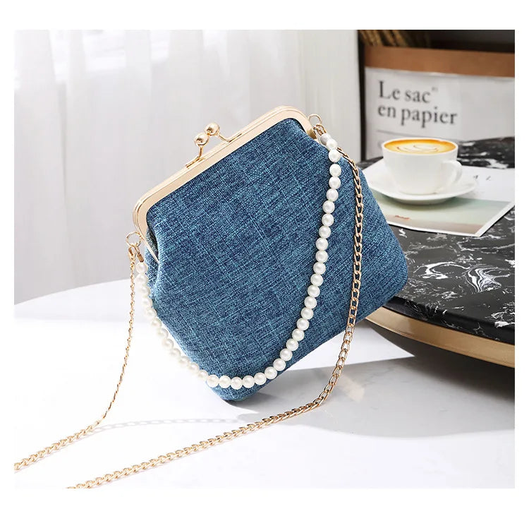 Luxuriöse Muschelform Umhängetasche | Elegante Perlenhenkel Mini-Kuriertasche