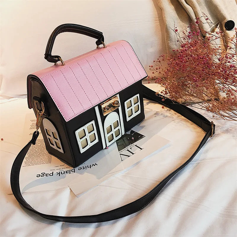 Creative House-Shaped Leather Handbag | Funny Personality Crossbody Bag