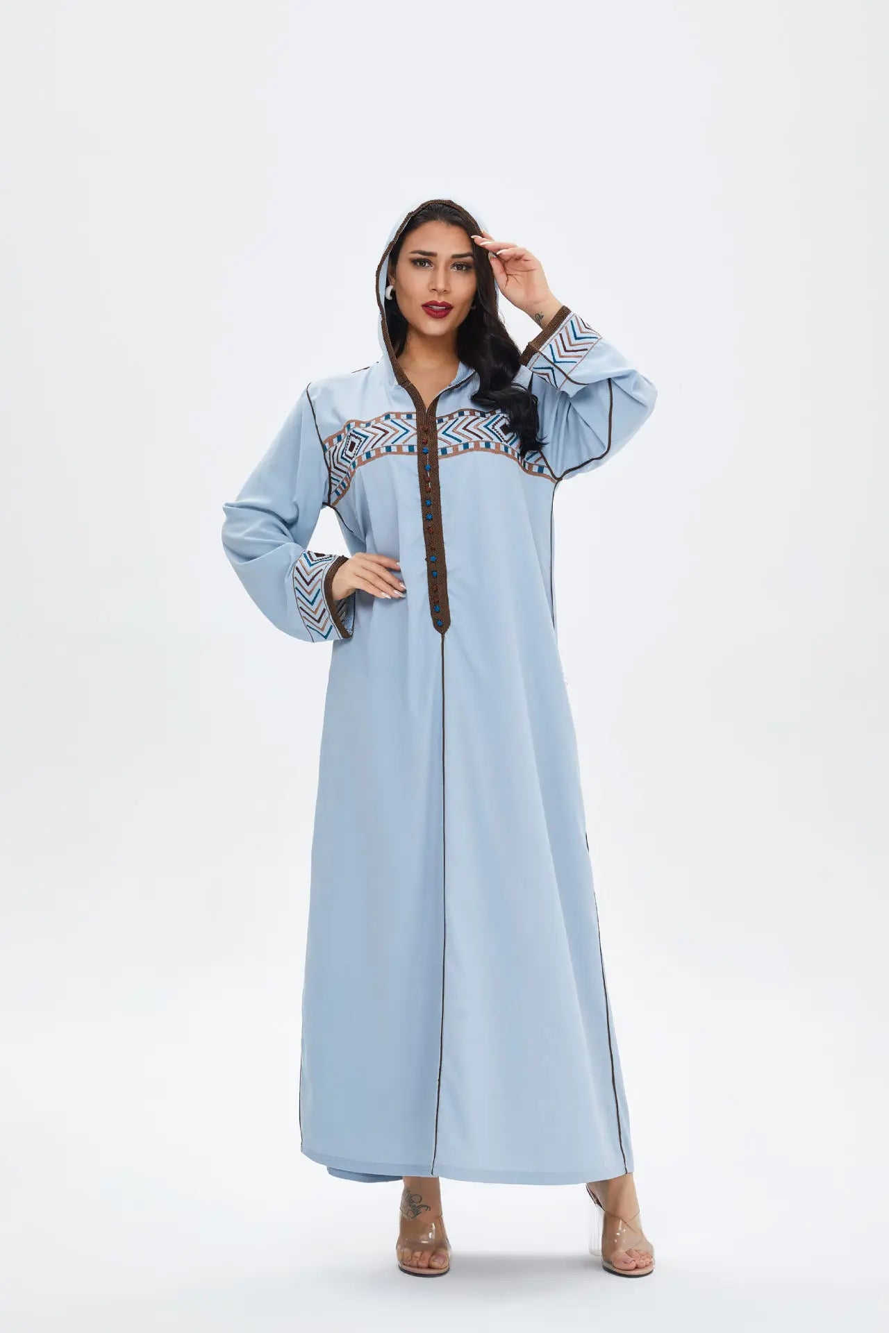 Elegante türkische Kapuzen-Abaya für Damen | Marokkanischer Kaftan und islamisches Hijab-Kleid