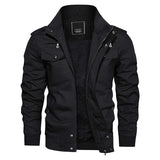Men's Winter Fleece Bomber Jacket– Multi-Pocket Motorcycle Jacket with Stand Collar