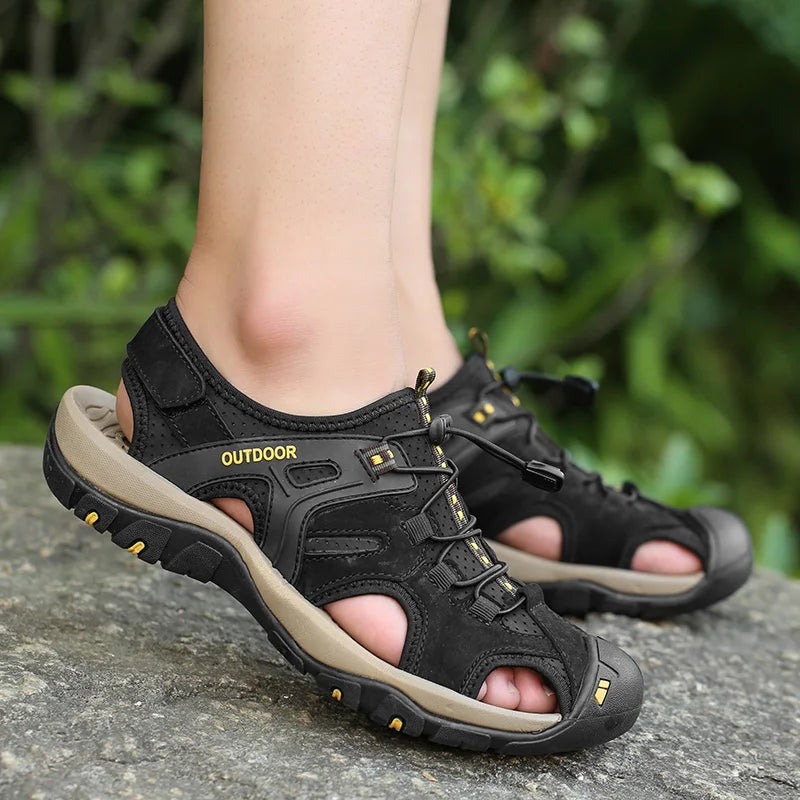 Men's Handmade Genuine Leather Sandals – Outdoor Non-Slip Beach Sandals for Men