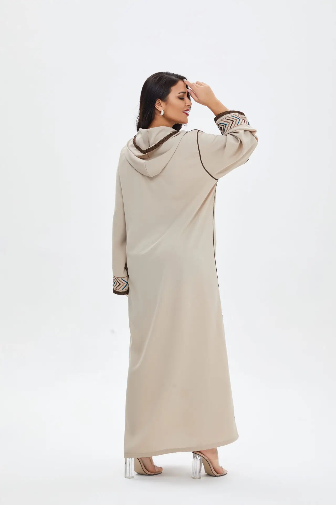 Elegante türkische Kapuzen-Abaya für Damen | Marokkanischer Kaftan und islamisches Hijab-Kleid
