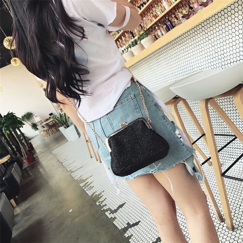 Natural Rattan Boho Crossbody Bag | Small Straw Beach Messenger for Women