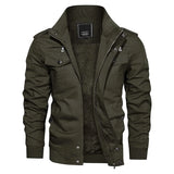 Men's Winter Fleece Bomber Jacket– Multi-Pocket Motorcycle Jacket with Stand Collar