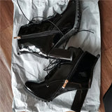Women’s Patent Leather Ankle Boots – Winter Block High Heel Short Boots
