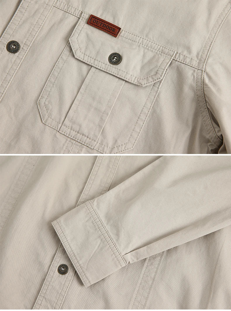 Men’s Pure Cotton Loose Fit Long Sleeve Tooling Cargo Shirt