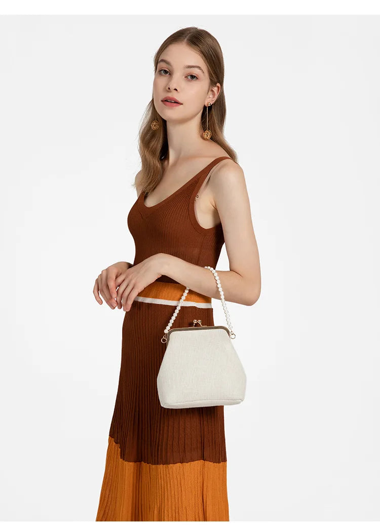 Luxuriöse Muschelform Umhängetasche | Elegante Perlenhenkel Mini-Kuriertasche