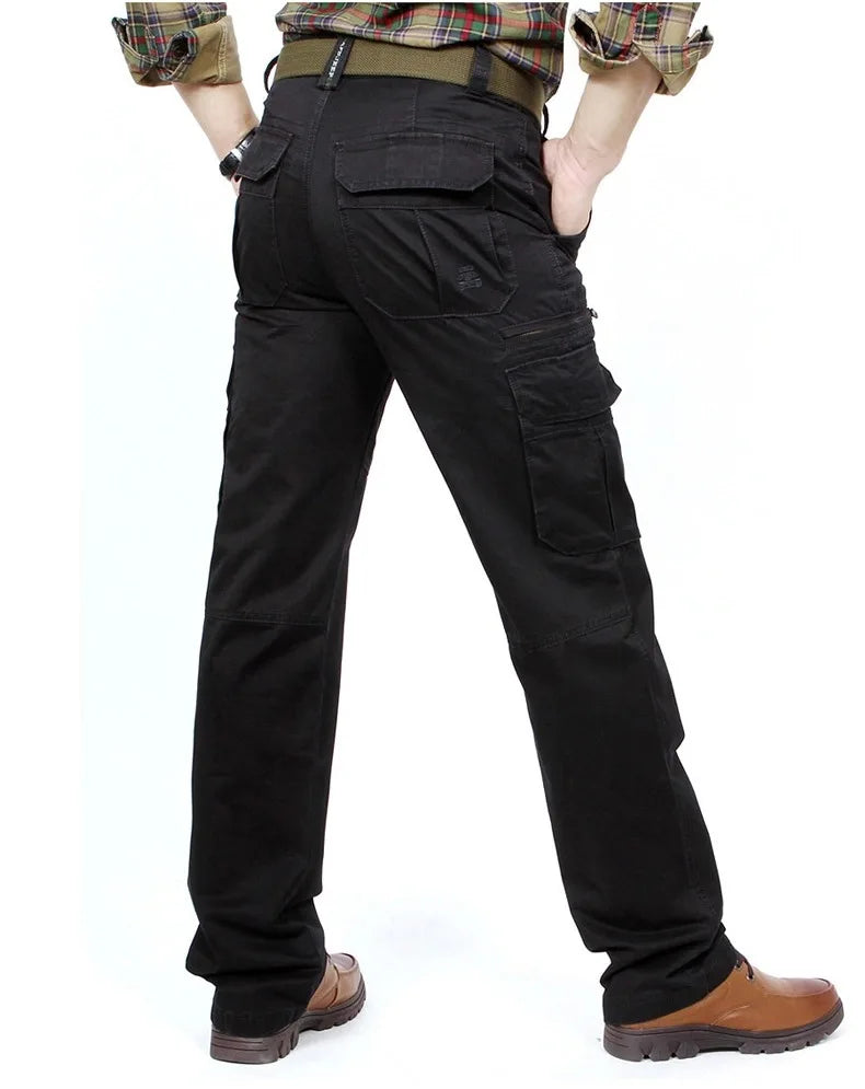 Herren Cargohose aus reiner Baumwolle mit mehreren Taschen, weitem Schnitt