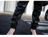 Luxury Black Faux Leather Cargo Jumpsuit Women's Long Sleeve Zipper Designer Clothes