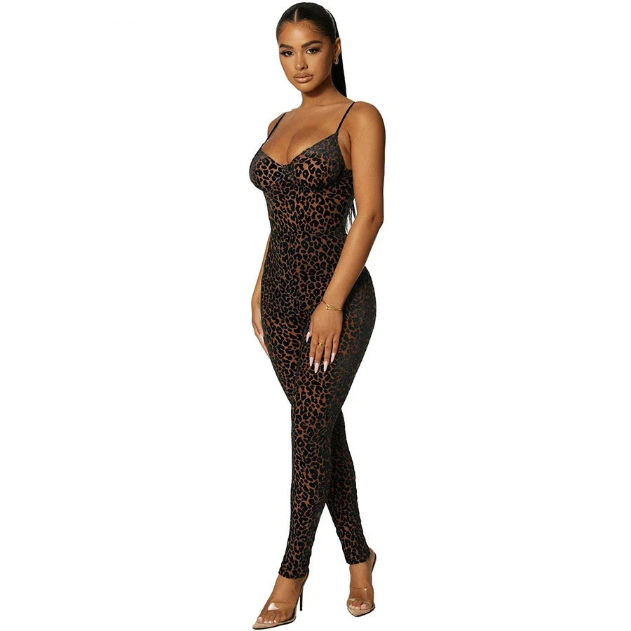 Sexy Y2K Leopard-Print Jumpsuit – Ärmelloser, rückenfreier Skinny Playsuit