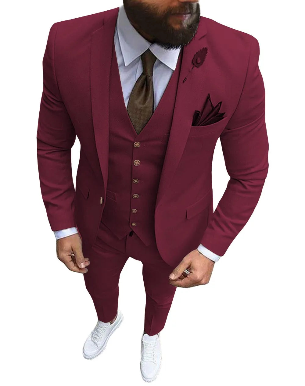 Herren 3-teiliger Slim Fit Anzug – Formeller Business-Smoking mit fallendem Revers, Hochzeits-Trauzeugen-Blazer, Weste & Hose Set für Herren