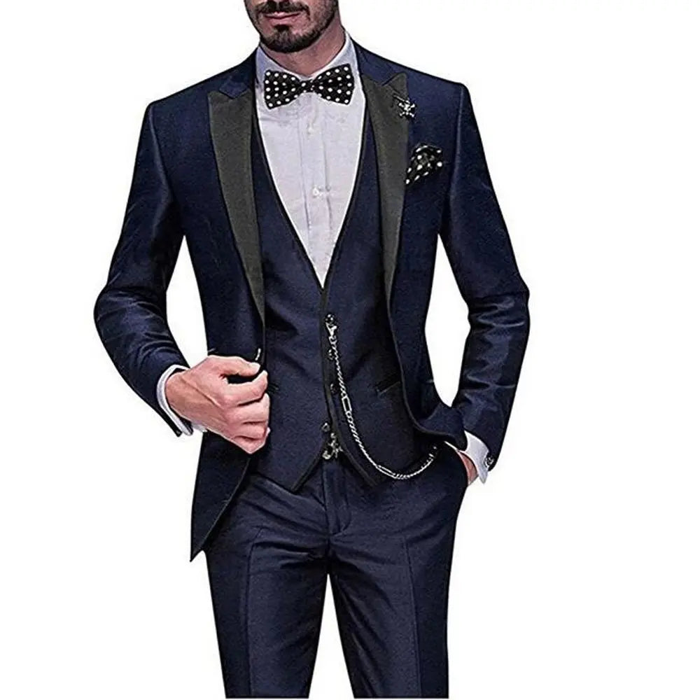 Herren 3-teiliger Slim Fit Anzug – Gentleman Hochzeits-Smoking, Reverskragen Bräutigam Terno Set