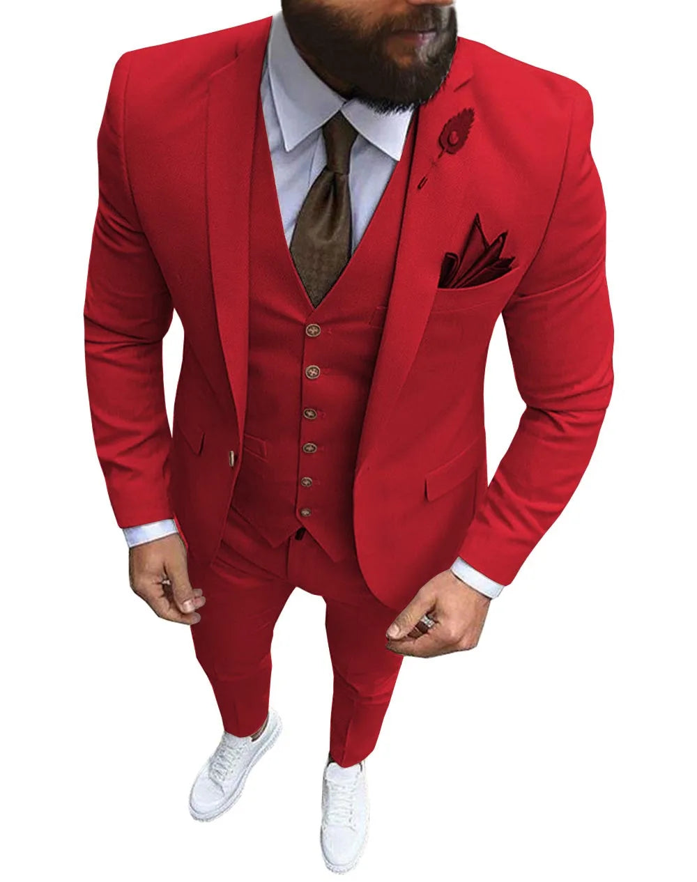 Herren 3-teiliger Slim Fit Anzug – Formeller Business-Smoking mit fallendem Revers, Hochzeits-Trauzeugen-Blazer, Weste & Hose Set für Herren