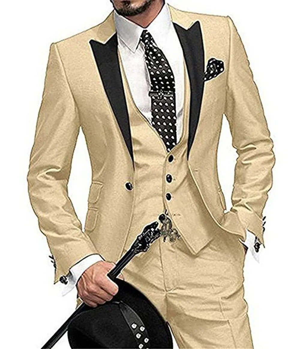 Herren 3-teiliger Slim Fit Anzug – Gentleman Hochzeits-Smoking, Reverskragen Bräutigam Terno Set