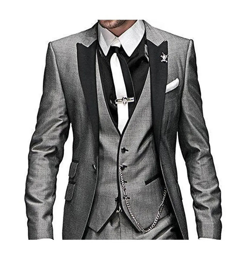 Herren 3-teiliger Slim Fit Anzug – Gentleman Hochzeits-Smoking, Reverskragen Bräutigam Terno Set
