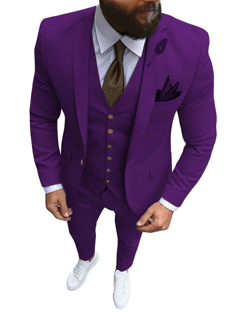Herren 3-teiliger Slim Fit Anzug – Formeller Business-Smoking mit fallendem Revers, Hochzeits-Trauzeugen-Blazer, Weste & Hose Set für Herren