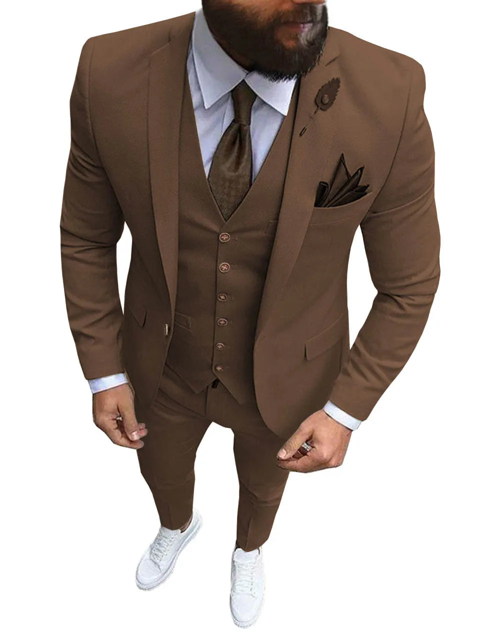 Herren 3-teiliger Slim Fit Anzug – Formeller Business-Smoking mit fallendem Revers, Hochzeits-Trauzeugen-Blazer, Weste & Hose Set für Herren