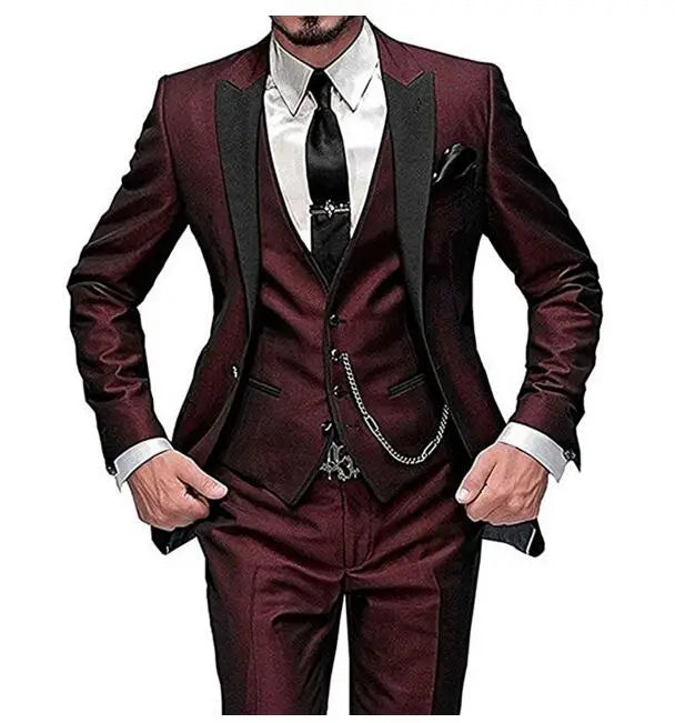 Herren 3-teiliger Slim Fit Anzug – Gentleman Hochzeits-Smoking, Reverskragen Bräutigam Terno Set