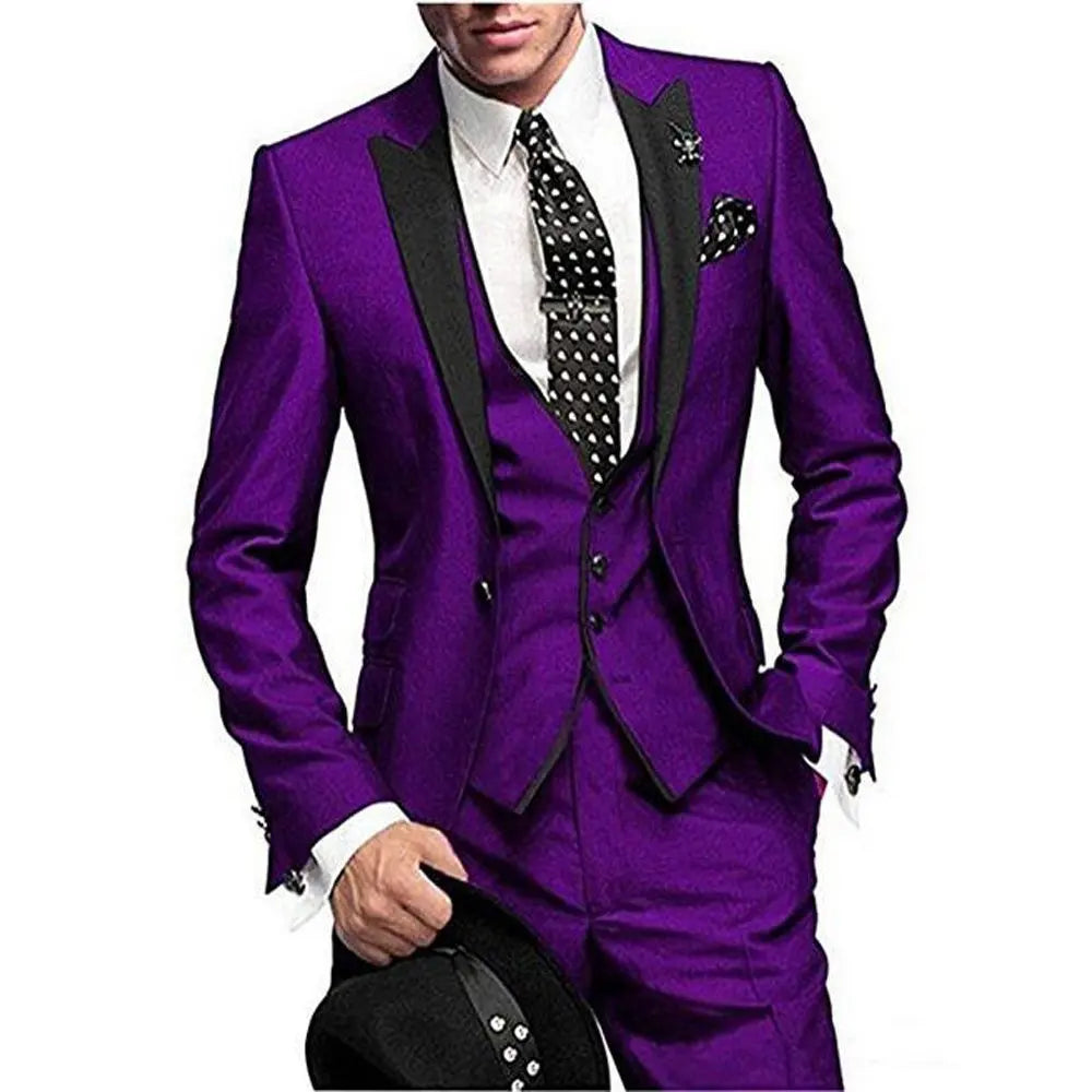 Herren 3-teiliger Slim Fit Anzug – Gentleman Hochzeits-Smoking, Reverskragen Bräutigam Terno Set