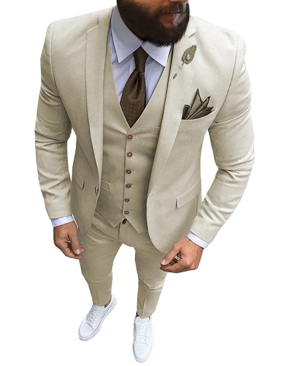 Herren 3-teiliger Slim Fit Anzug – Formeller Business-Smoking mit fallendem Revers, Hochzeits-Trauzeugen-Blazer, Weste & Hose Set für Herren