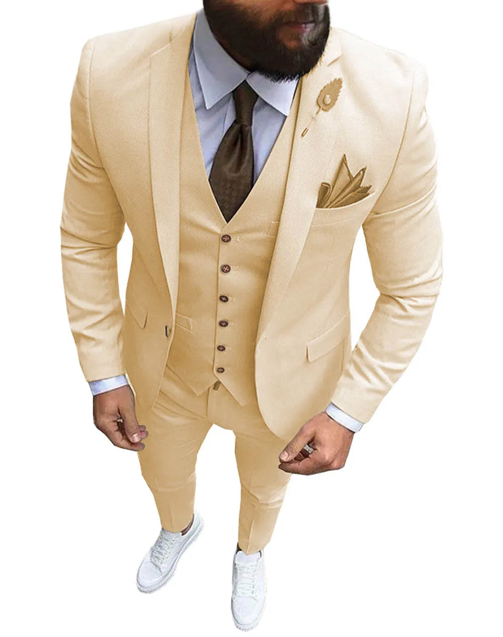 Herren 3-teiliger Slim Fit Anzug – Formeller Business-Smoking mit fallendem Revers, Hochzeits-Trauzeugen-Blazer, Weste & Hose Set für Herren