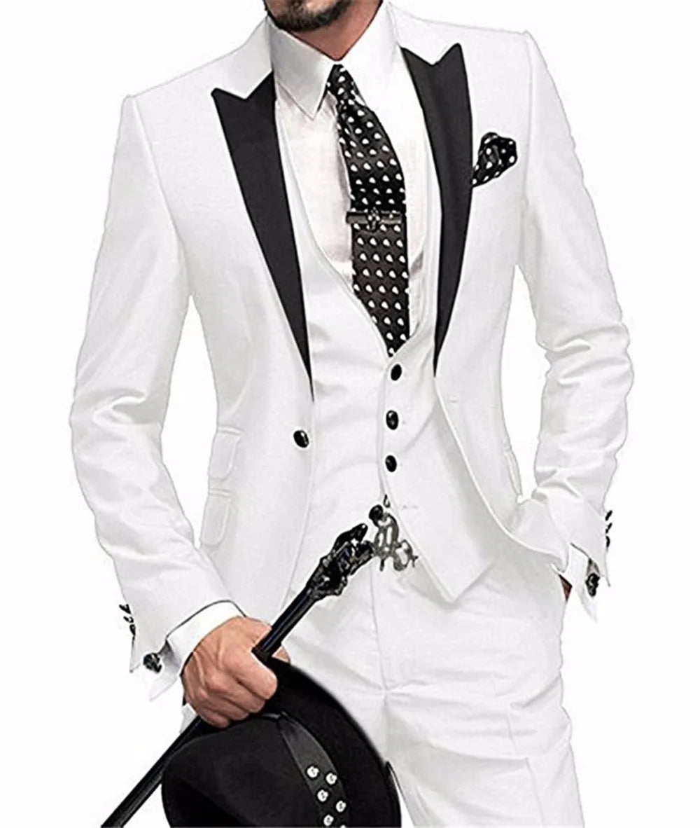 Herren 3-teiliger Slim Fit Anzug – Gentleman Hochzeits-Smoking, Reverskragen Bräutigam Terno Set
