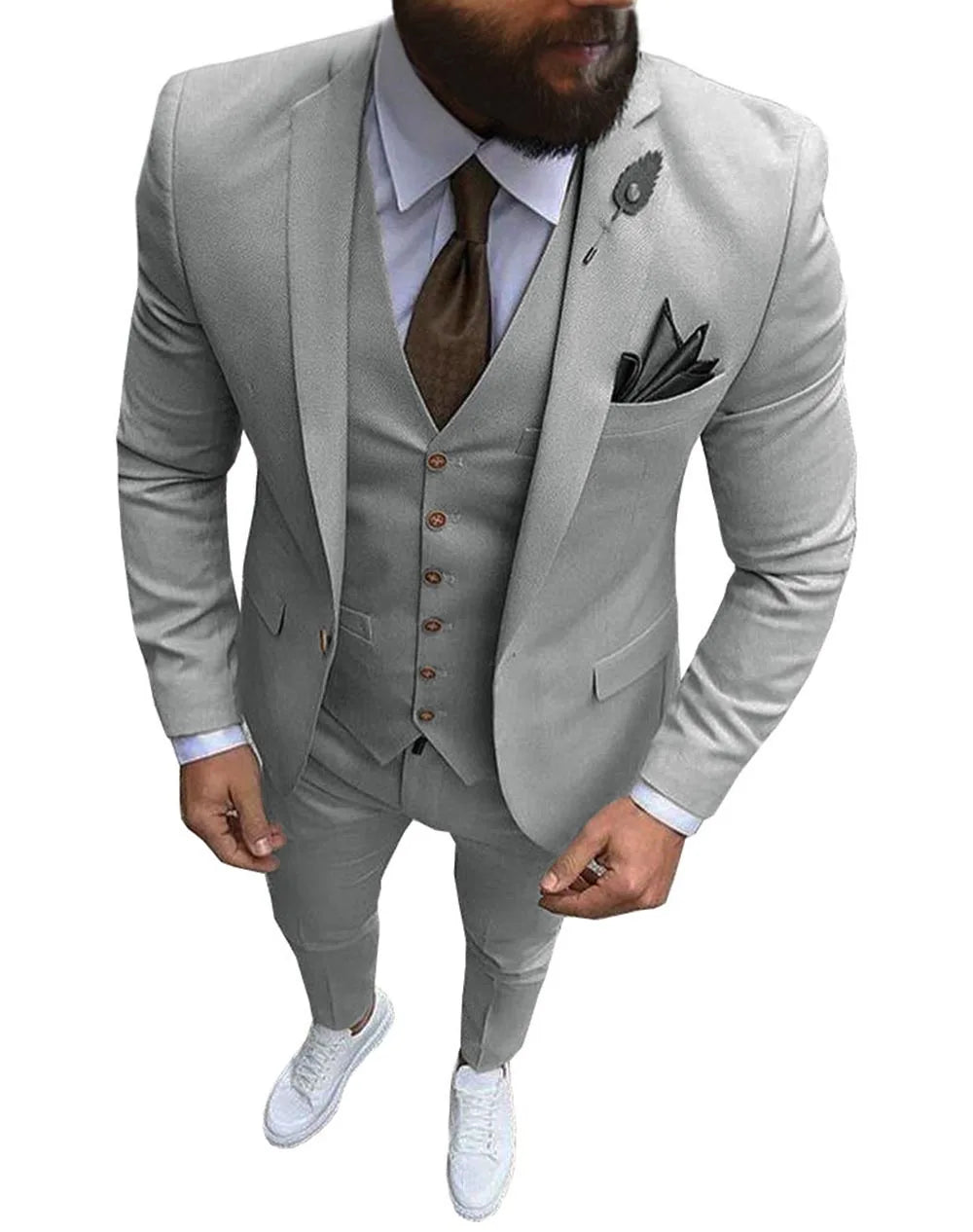 Herren 3-teiliger Slim Fit Anzug – Formeller Business-Smoking mit fallendem Revers, Hochzeits-Trauzeugen-Blazer, Weste & Hose Set für Herren