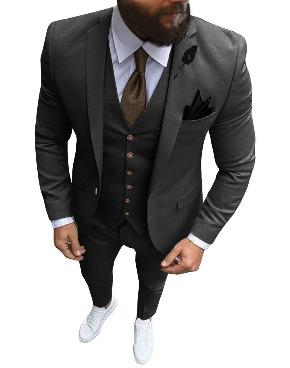 Herren 3-teiliger Slim Fit Anzug – Formeller Business-Smoking mit fallendem Revers, Hochzeits-Trauzeugen-Blazer, Weste & Hose Set für Herren
