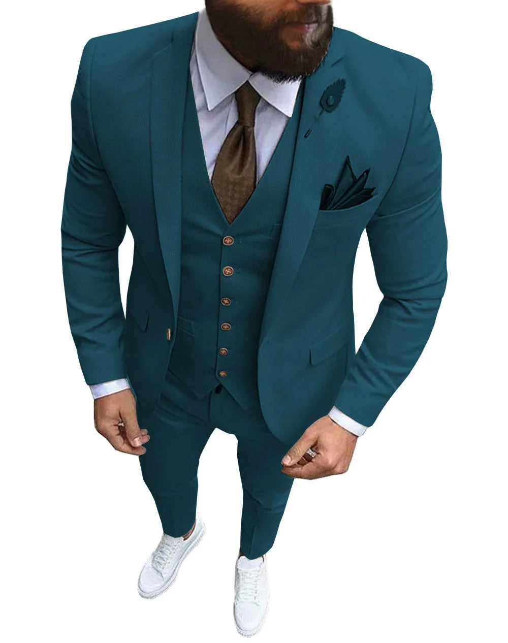 Herren 3-teiliger Slim Fit Anzug – Formeller Business-Smoking mit fallendem Revers, Hochzeits-Trauzeugen-Blazer, Weste & Hose Set für Herren