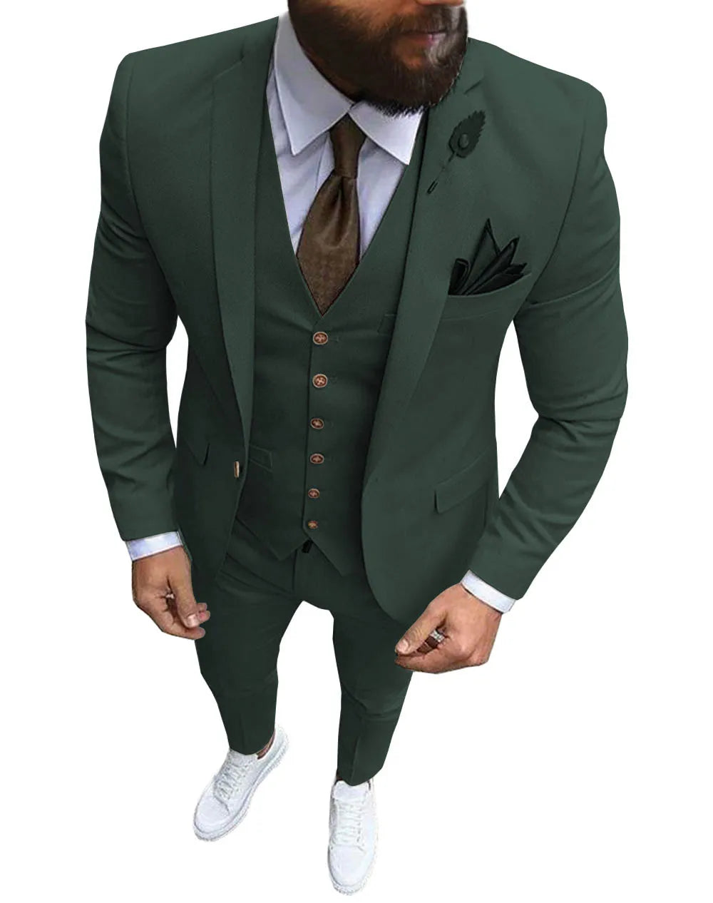 Herren 3-teiliger Slim Fit Anzug – Formeller Business-Smoking mit fallendem Revers, Hochzeits-Trauzeugen-Blazer, Weste & Hose Set für Herren