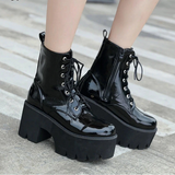 Women’s Gothic 8cm+ Chunky Wedge Patent Leather Platform Ankle Boots