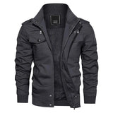 Men's Winter Fleece Bomber Jacket– Multi-Pocket Motorcycle Jacket with Stand Collar