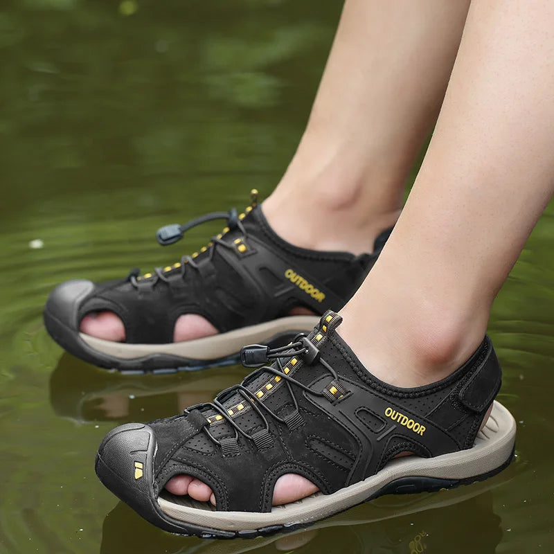 Men's Handmade Genuine Leather Sandals – Outdoor Non-Slip Beach Sandals for Men