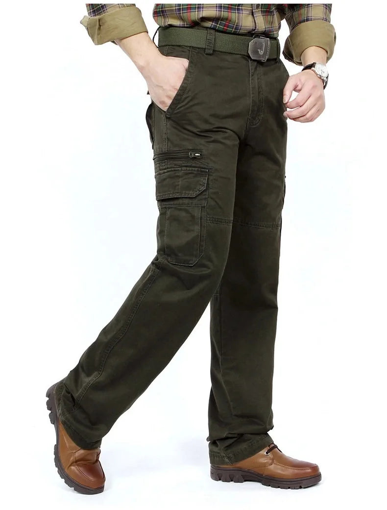 Herren Cargohose aus reiner Baumwolle mit mehreren Taschen, weitem Schnitt