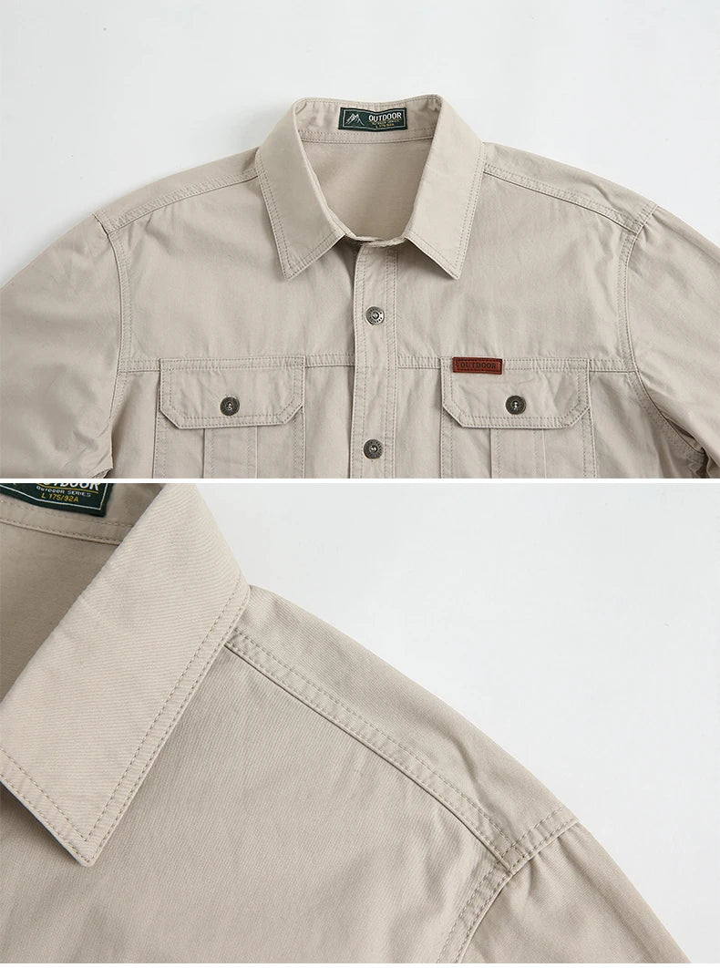 Men’s Pure Cotton Loose Fit Long Sleeve Tooling Cargo Shirt