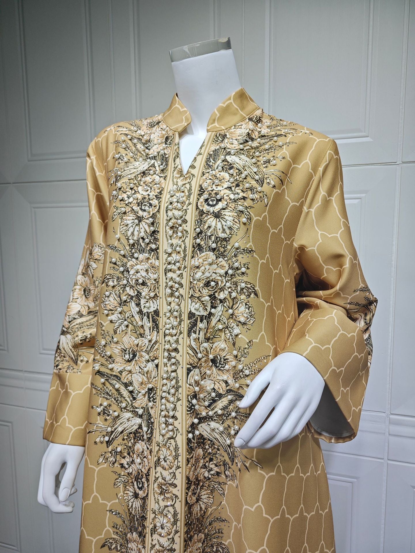 The "Mosaic Diamond" Gown – Signature Printed Dubai Abaya – Boutique Morocco Style Kaftan