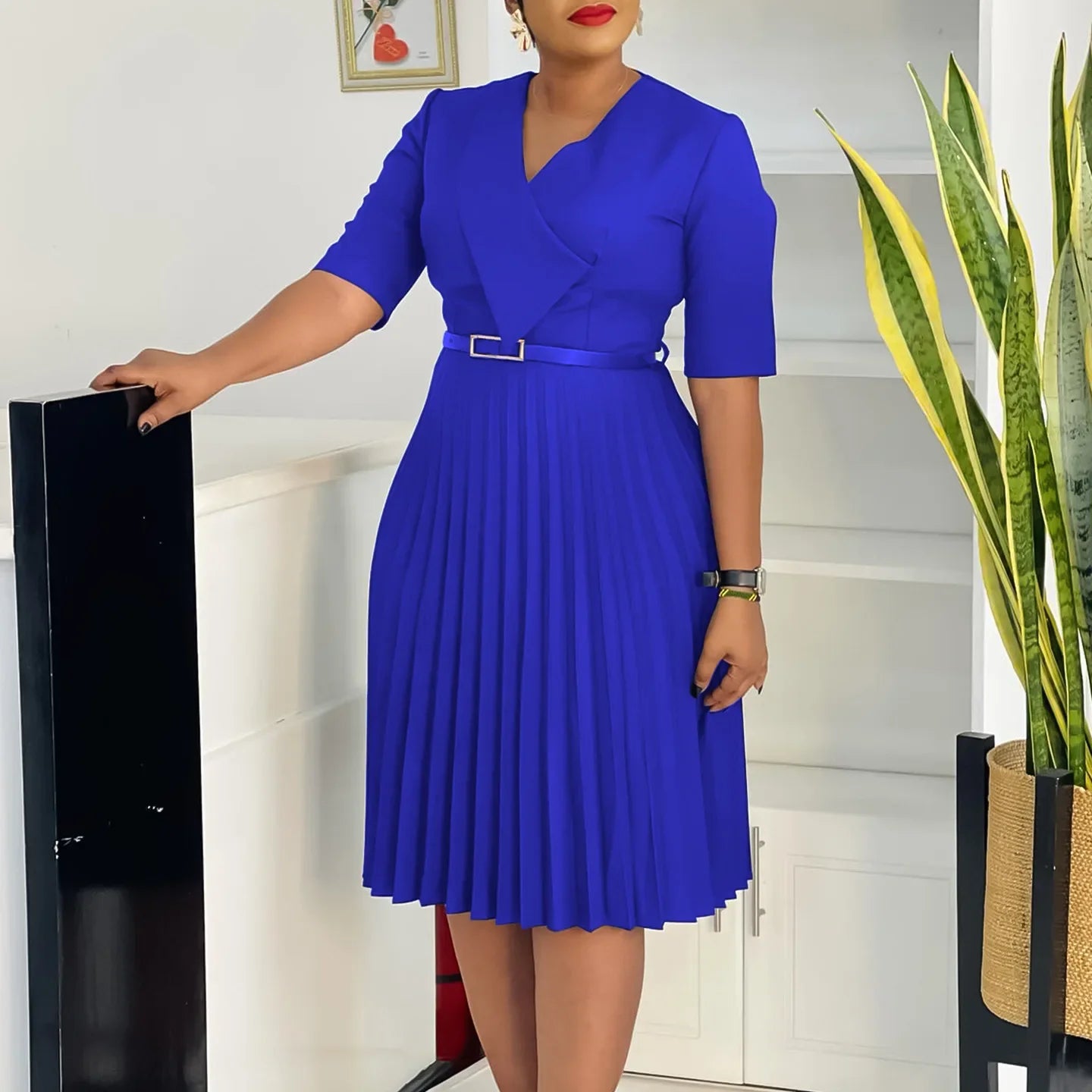 The "Athena" Pleated Maxi – Elegant V-Neck African Evening Gown