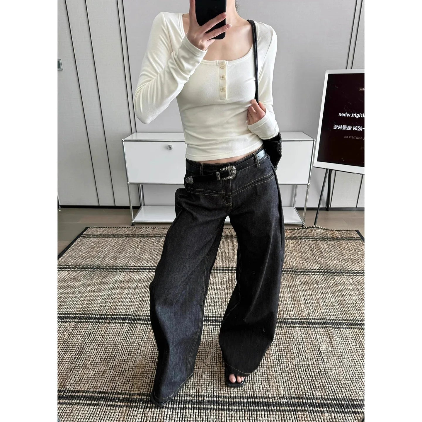 Damen Y2K Baggy Jeans | Vintage High-Waist Black Jeans
