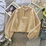 Women's Trendy Lamb Wool Long Sleeve Hoodie | Plush Embroidered Versatile Top