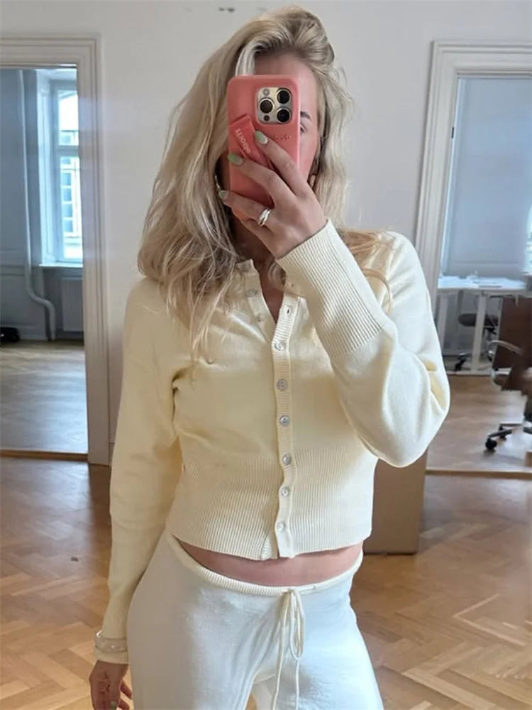 Lässige Strickjacke für Damen – Langärmeliges Rippstrick-Patchwork-Slim-Top