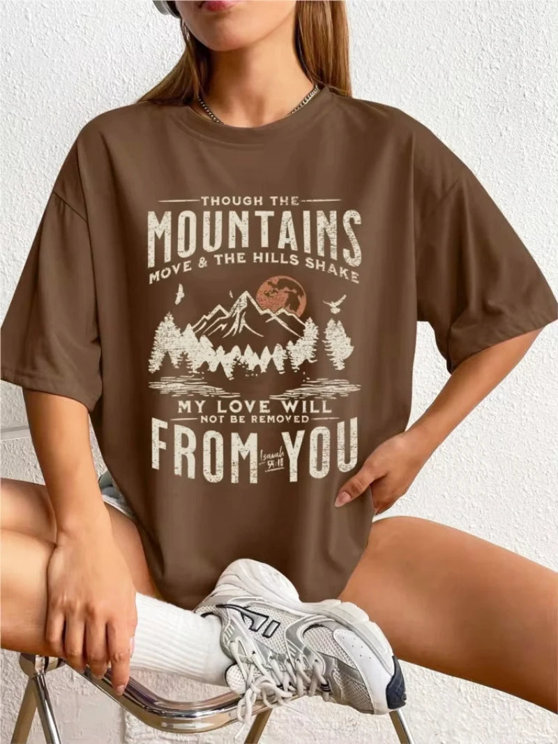 Women's Soft Cotton Mountain Sunset Graphic Top for Effortless Street Style