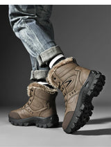 Herren Winterstiefel: Braun & Schwarz Wasserdichte Schneestiefel, Warmes Plüschfutter Rutschfeste Outdoor-Wanderschuhe