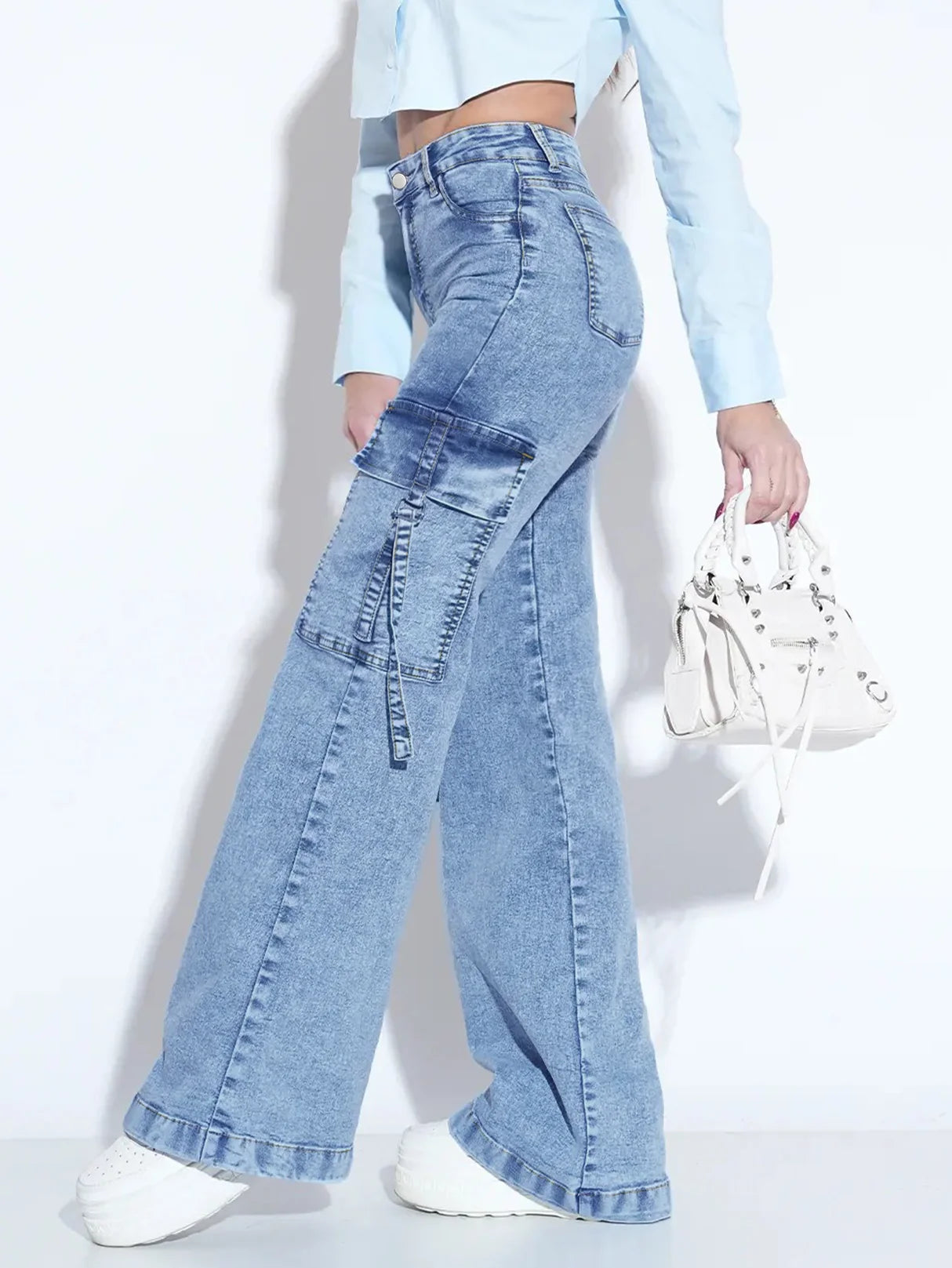 Women’s Multi-Pocket Cargo Jeans Loose Fit Straight Leg Denim Pants